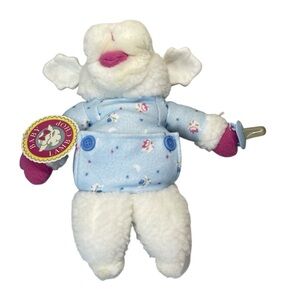 Baby Lamb Chop Vintage 1990 Plush Stuffed Animal Hand Puppet White Blue Boy